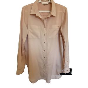 Calvin Klein CK logo loose fit mauve button front blouse size Medium EUC